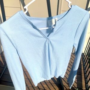 Shop Priceless Baby Blue Long Sleeve Crop Top